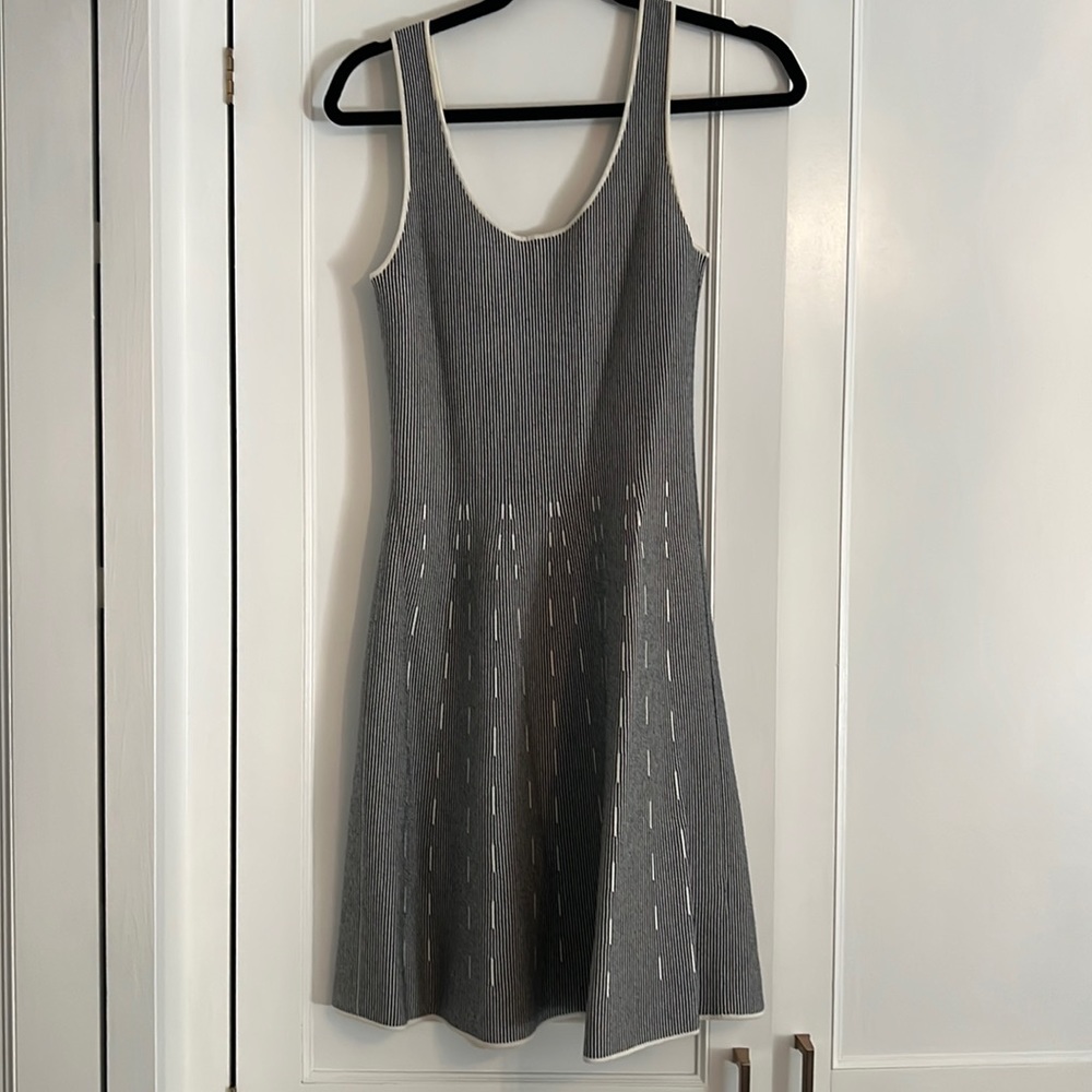 Theory Navy and White Fit and Flare Dress